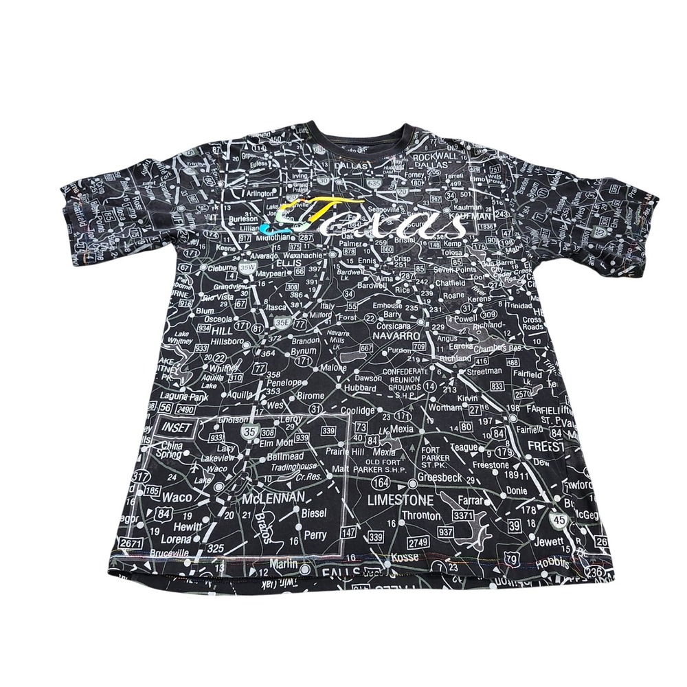 Beyond The Limit Texas Road Map All Over Print T-Shirt Black 3XL Dallas Waco